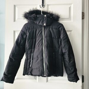 OLD NAVY Black Puffer Jacket with Faux Fur Trim